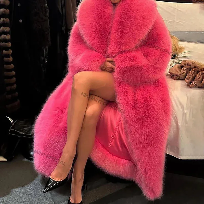 Minaj Outerwear Chunky Coat Brand Low-cost opportunity Overcoat Ins Luxury Long Award-winning Nicki Women Green Jacket Fashion Runway Hooded Fur Faux Neon