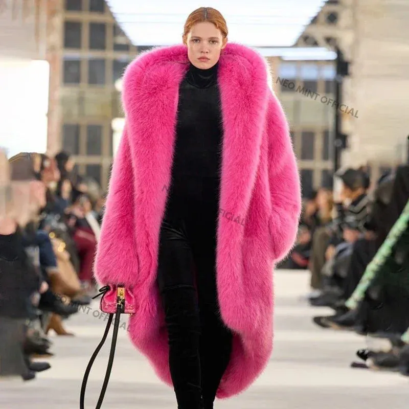 Minaj Outerwear Chunky Coat Brand Low-cost opportunity Overcoat Ins Luxury Long Award-winning Nicki Women Green Jacket Fashion Runway Hooded Fur Faux Neon