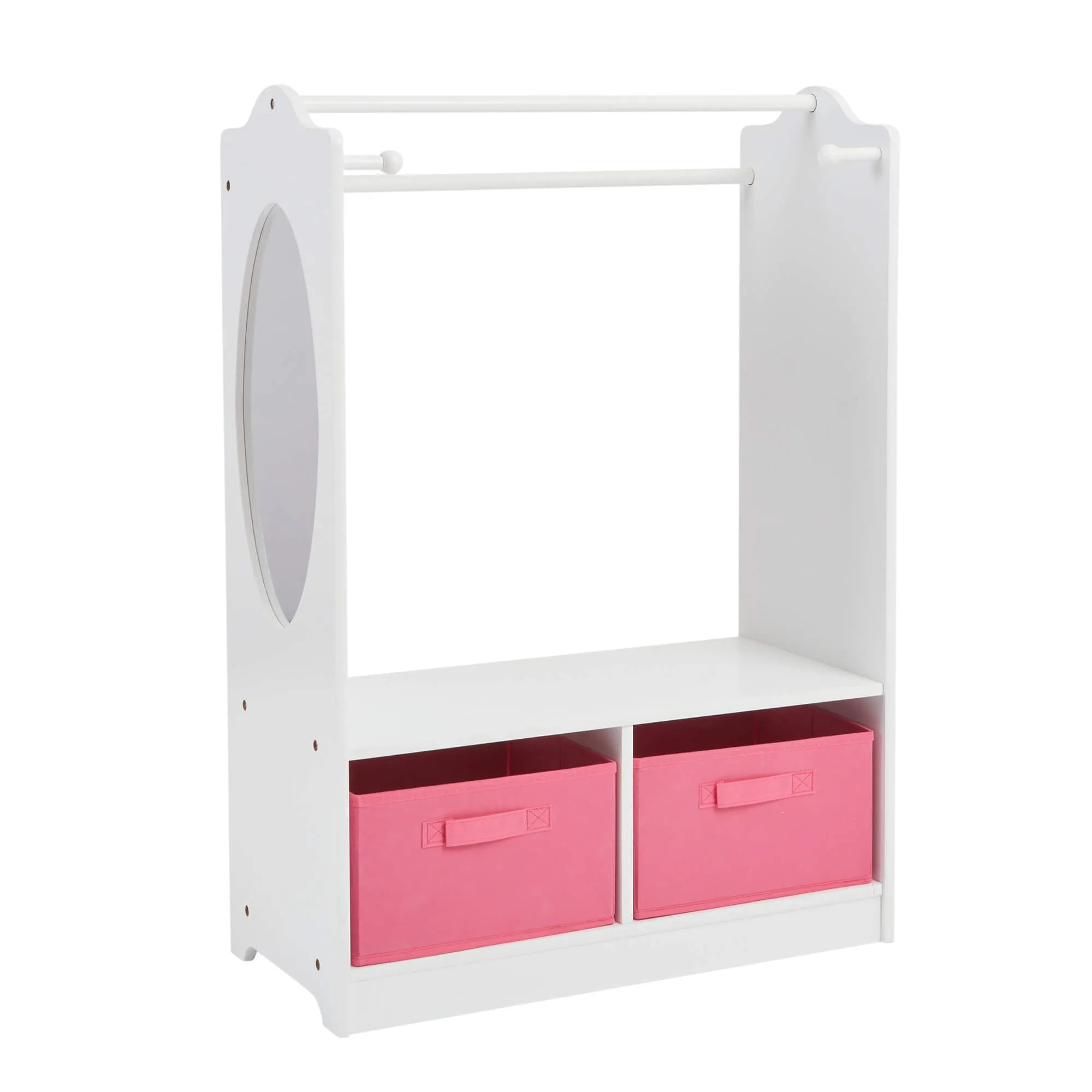 Modern Montessori Wooden Children's Clothes Rail with Storage & Mirror | 90cm High | White & Pink