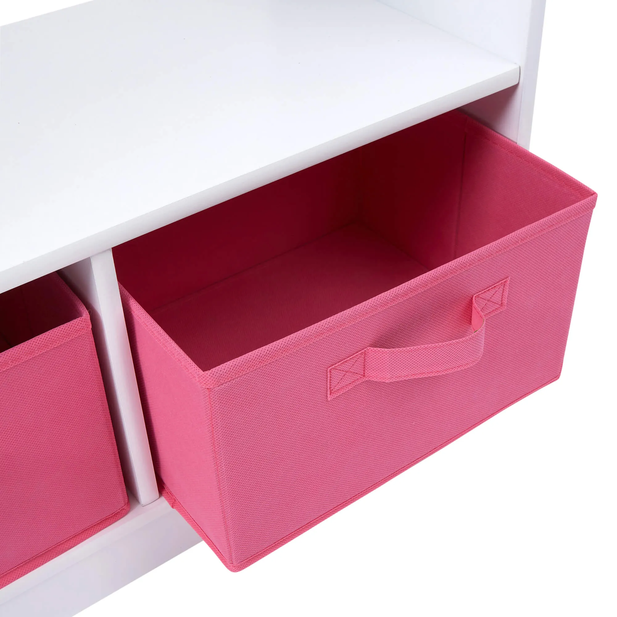 Modern Montessori Wooden Children's Clothes Rail with Storage & Mirror | 90cm High | White & Pink