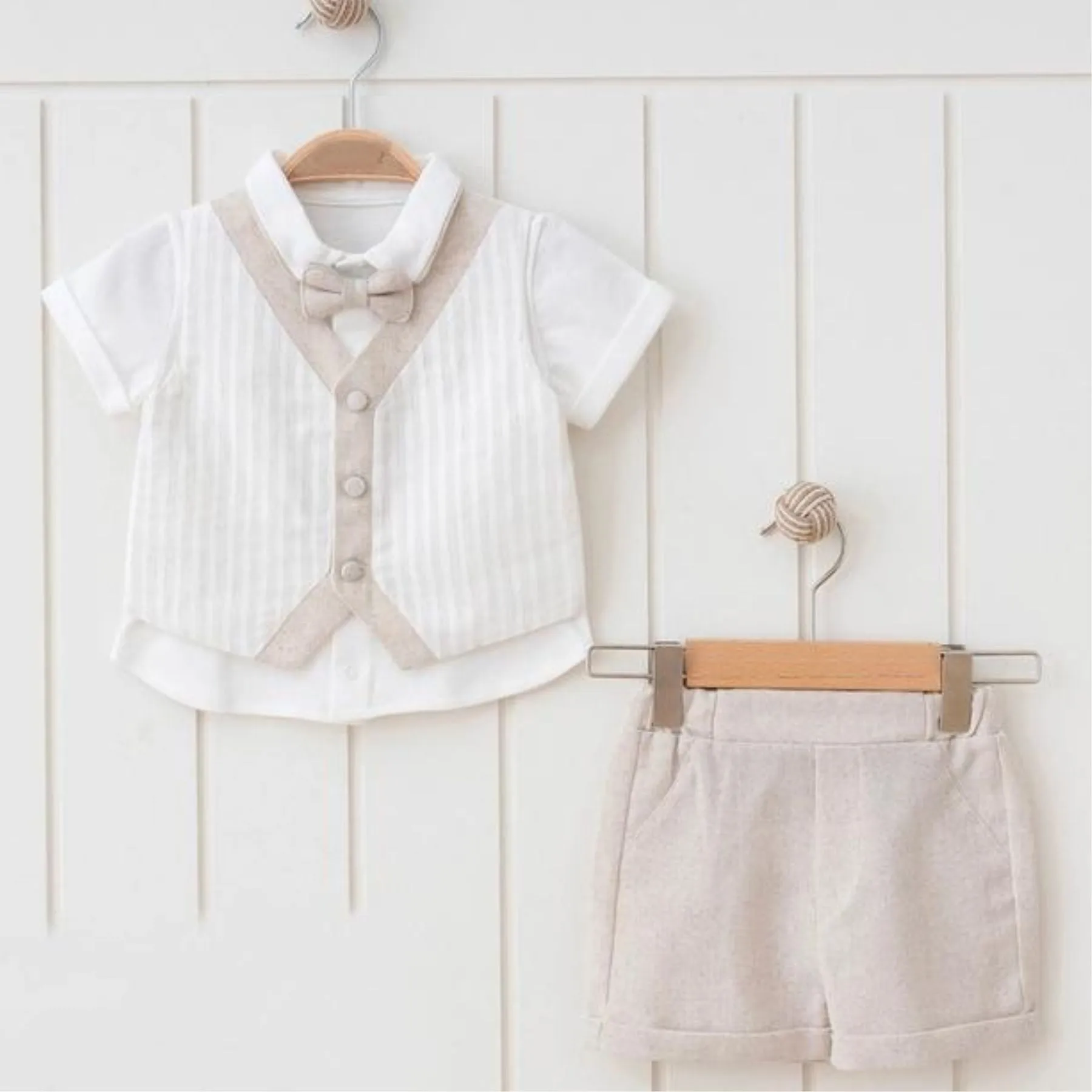 Natural Linen Vest   Short Set