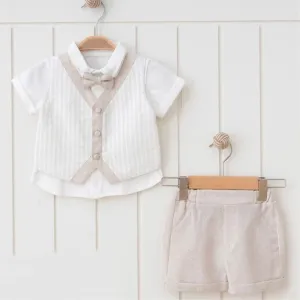 Natural Linen Vest   Short Set