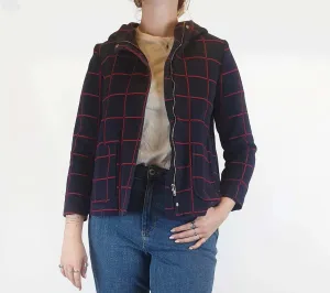 Navy and red check cotton cropped jacket size M