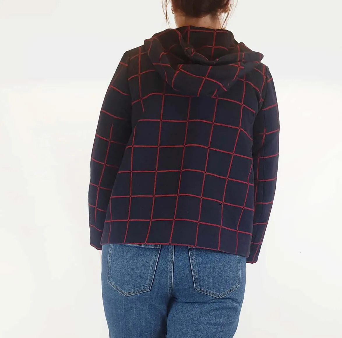 Navy and red check cotton cropped jacket size M