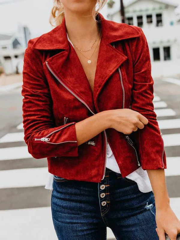 New Lapel Multiple Zipper Short Women Jackets