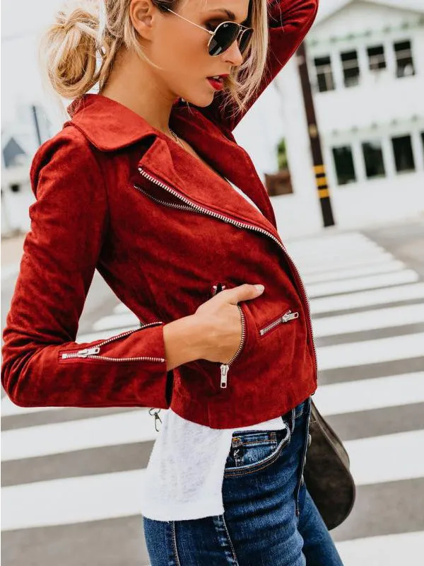 New Lapel Multiple Zipper Short Women Jackets