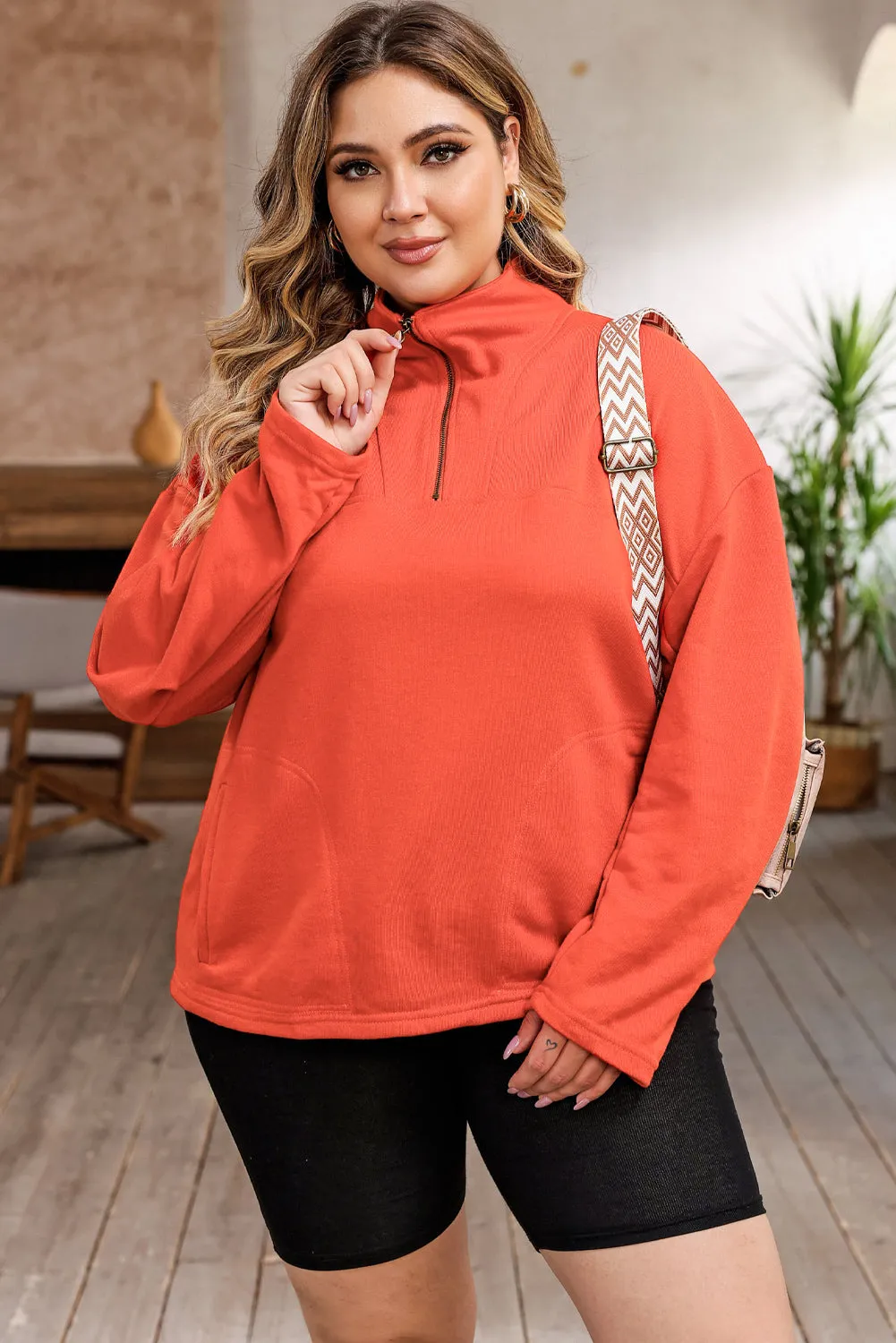 O-ring Zipper Plus Size Sweatshirt
