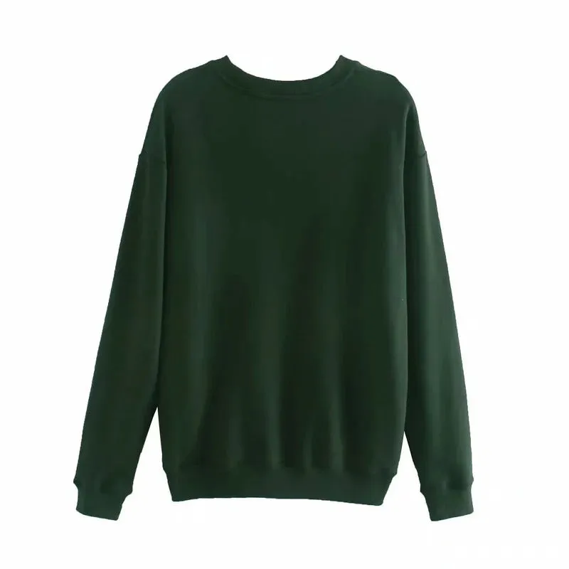 Oversize Embroidery Letter Round Collar Sweatshirts