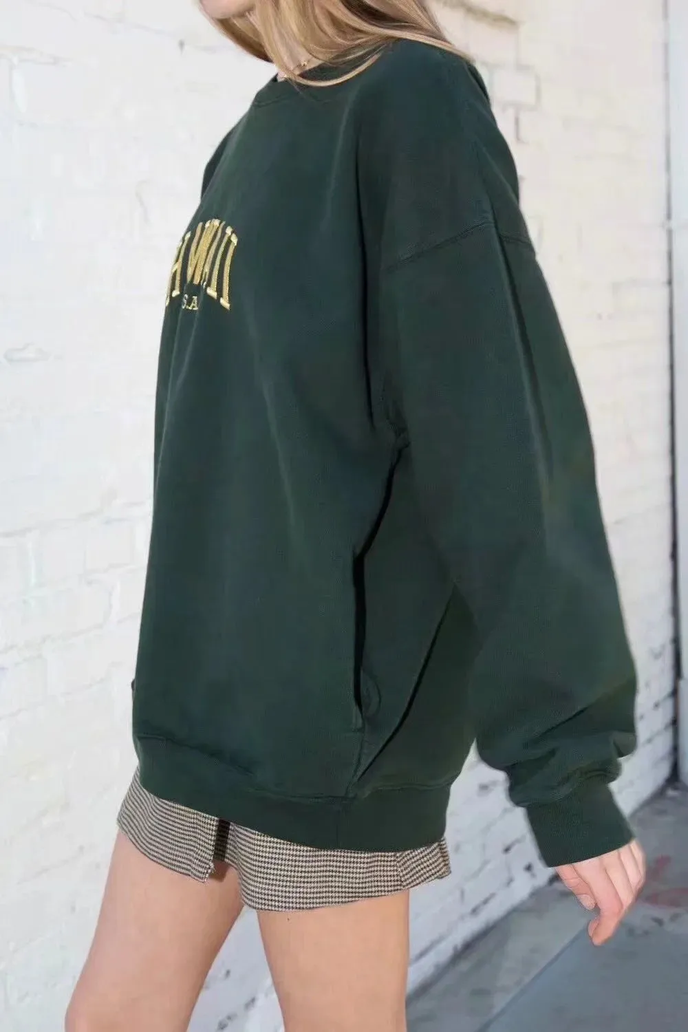 Oversize Embroidery Letter Round Collar Sweatshirts