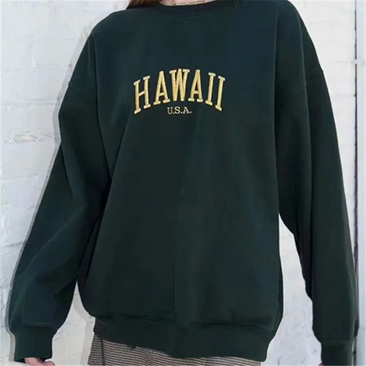 Oversize Embroidery Letter Round Collar Sweatshirts