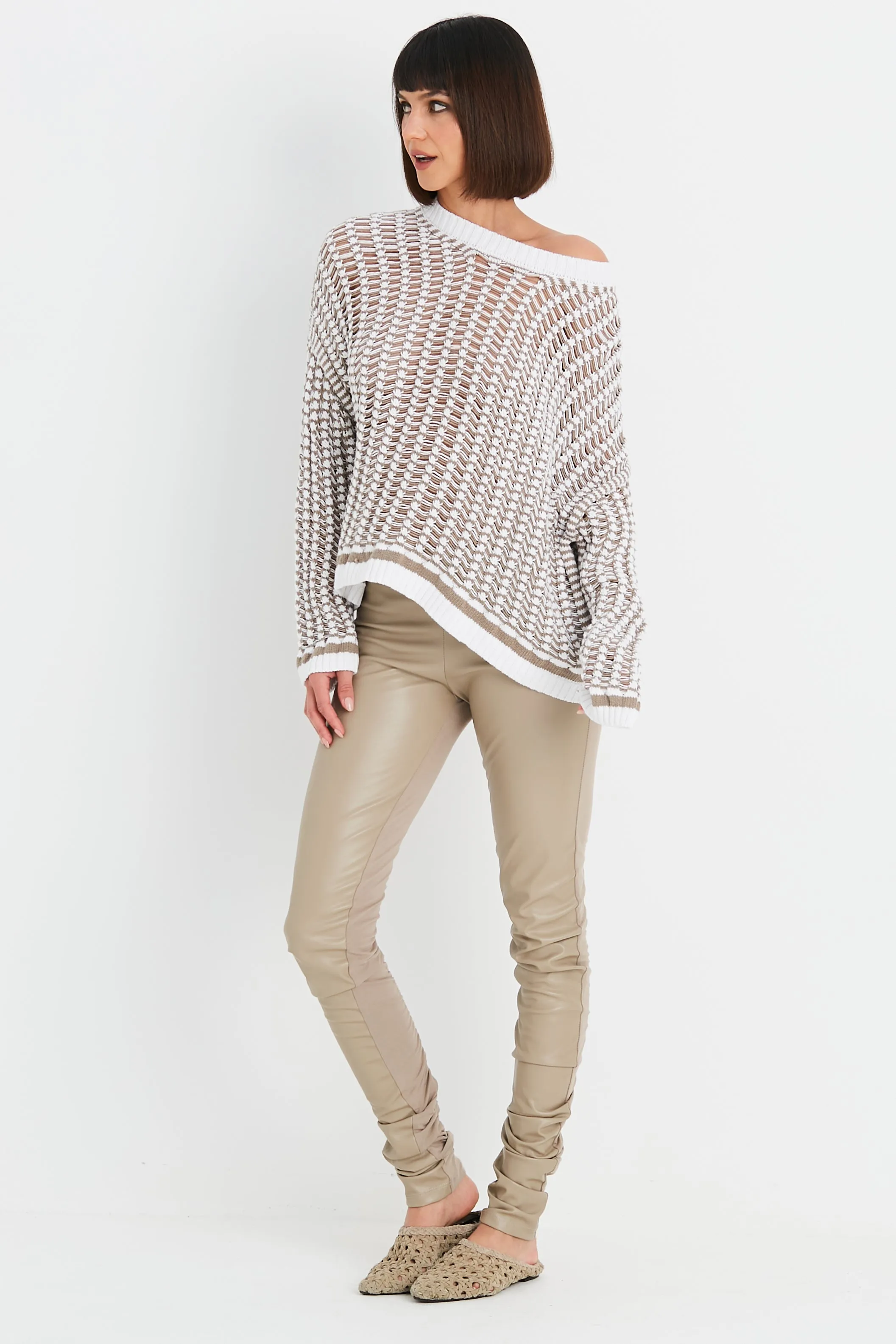 Pima Cotton 2 Tone Weave Boatneck Sweater