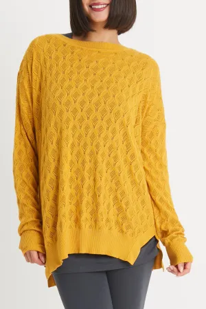 Pima Cotton Long Diamond Weave Crewneck Sweater