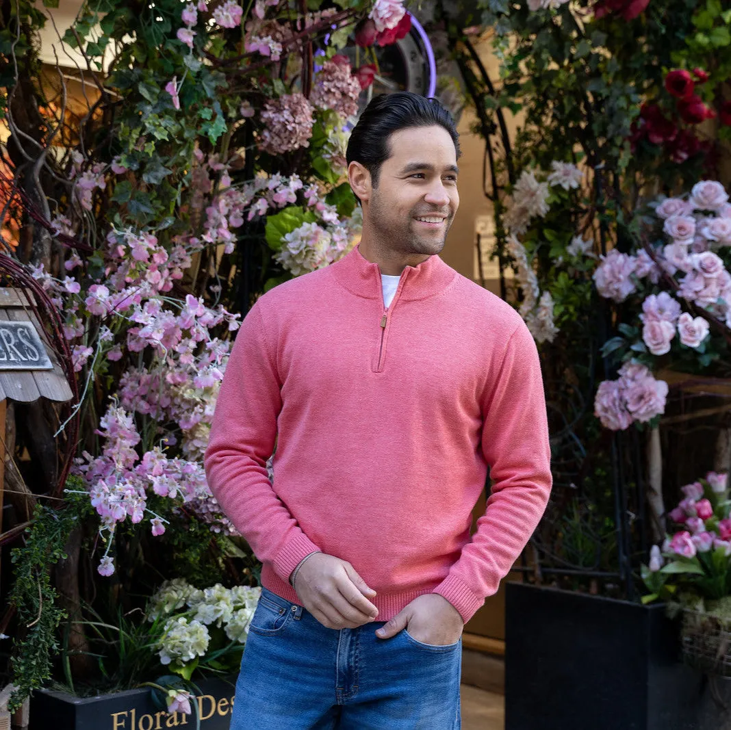 Pima Cotton Quarter Zip Sweaters - Nantucket Red
