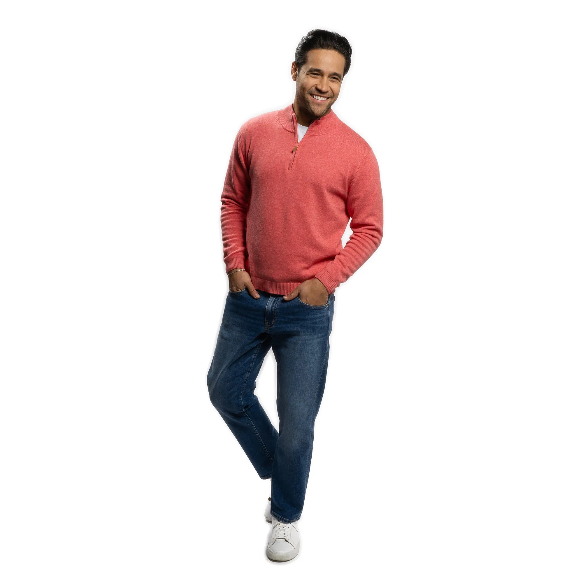 Pima Cotton Quarter Zip Sweaters - Nantucket Red