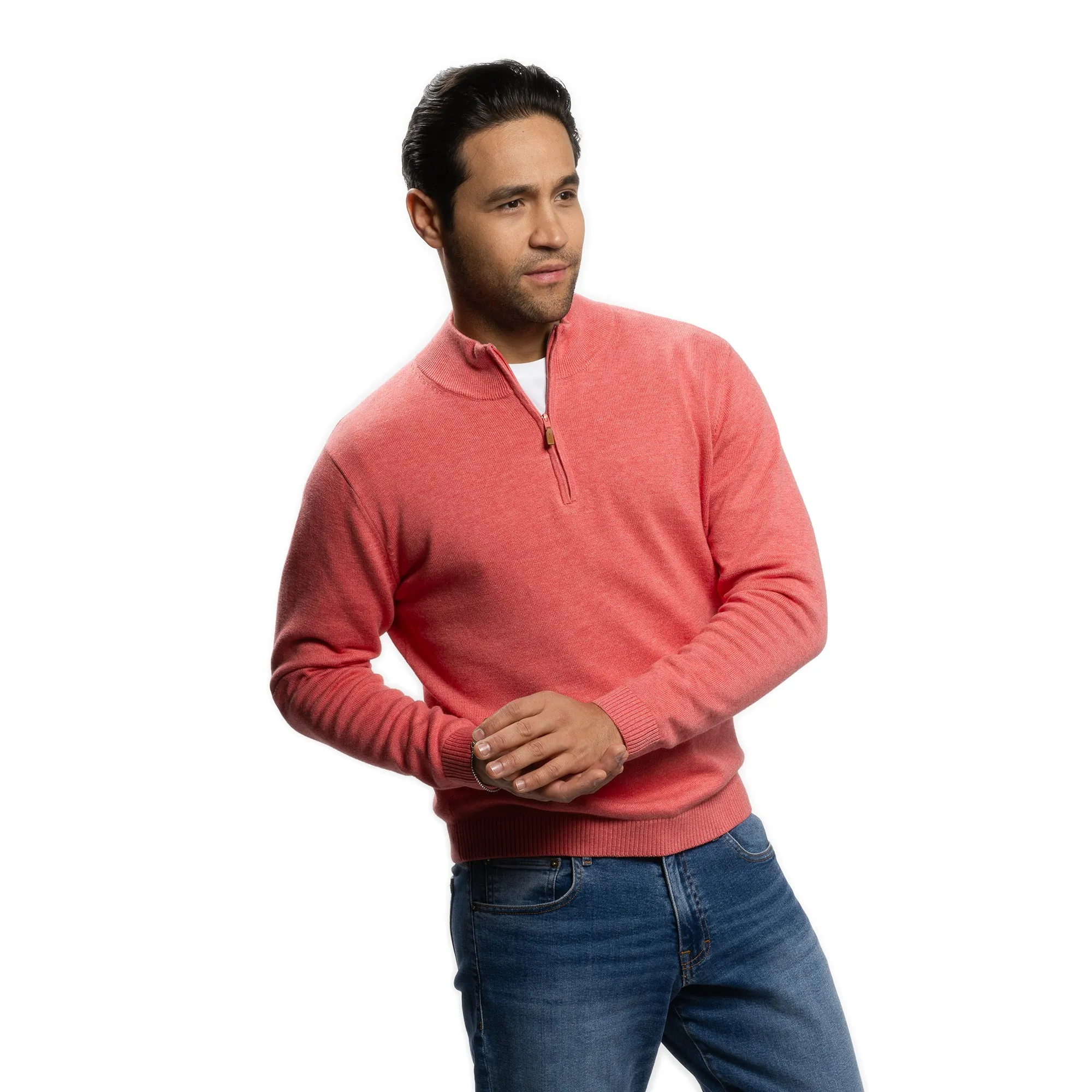 Pima Cotton Quarter Zip Sweaters - Nantucket Red
