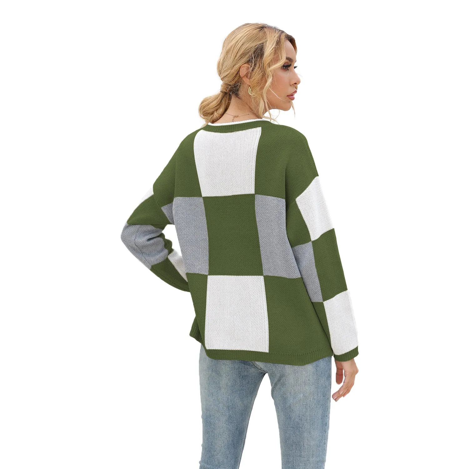 Plaid Knit Oversize Contrast Color Sweaters