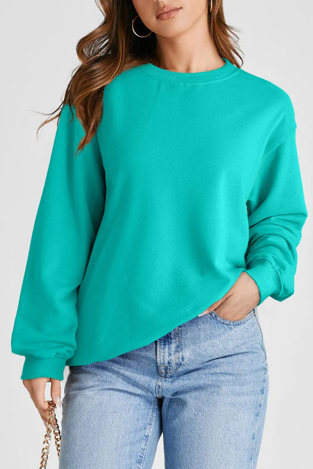 Plain Drop Shoulder Pullover Sweatshirt