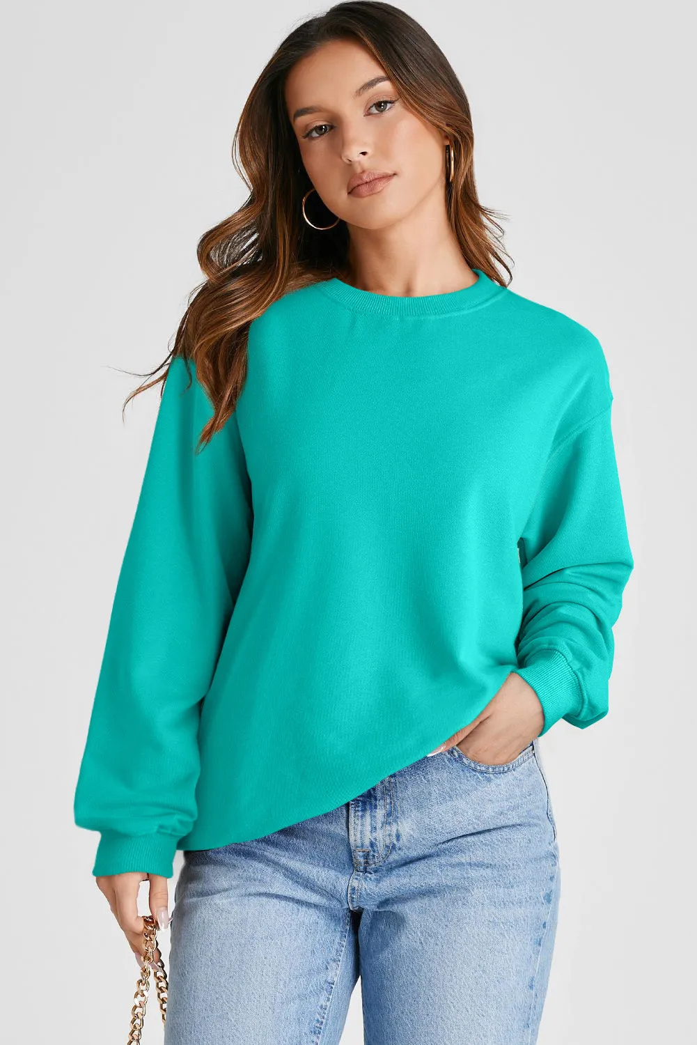 Plain Drop Shoulder Pullover Sweatshirt