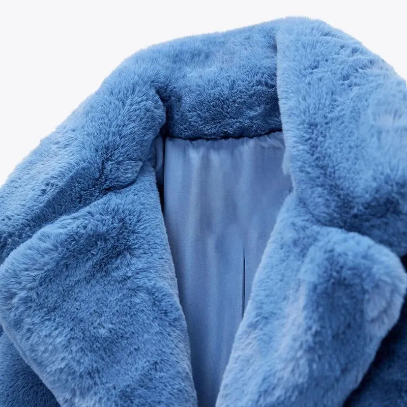Plush Ins Jacket Women Coat Coats Blue Outwear Fur Street Professional Instant help Rabbit Fashion Short New Chic Trend Cropped Winter Faux Fur  Girls