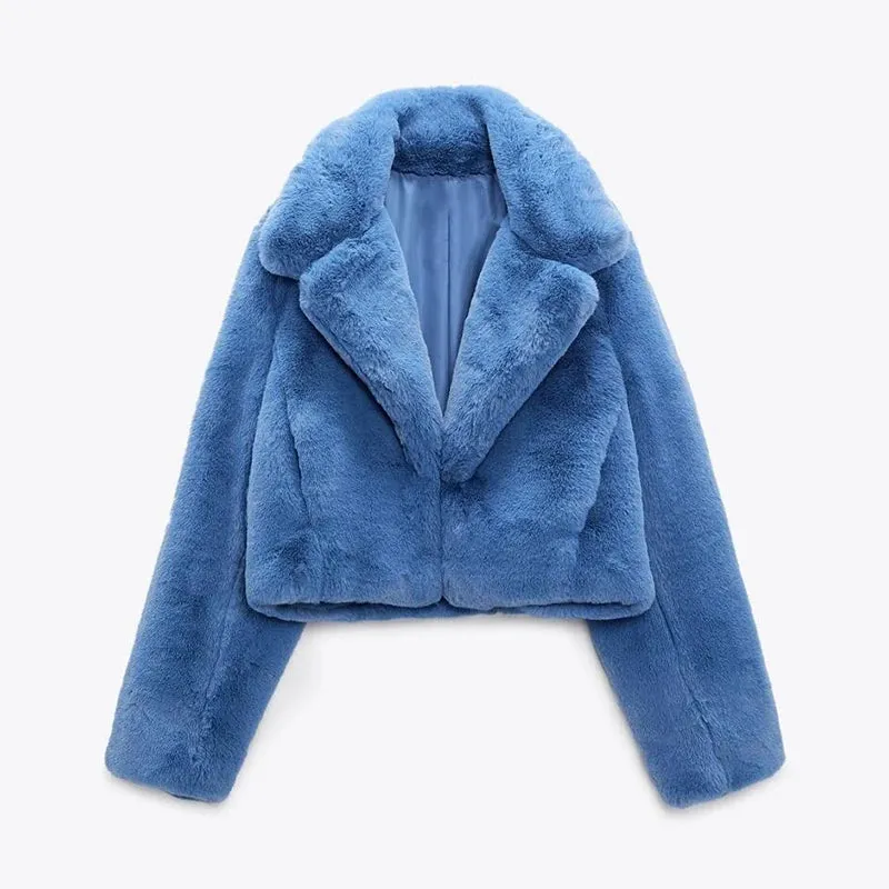 Plush Ins Jacket Women Coat Coats Blue Outwear Fur Street Professional Instant help Rabbit Fashion Short New Chic Trend Cropped Winter Faux Fur  Girls