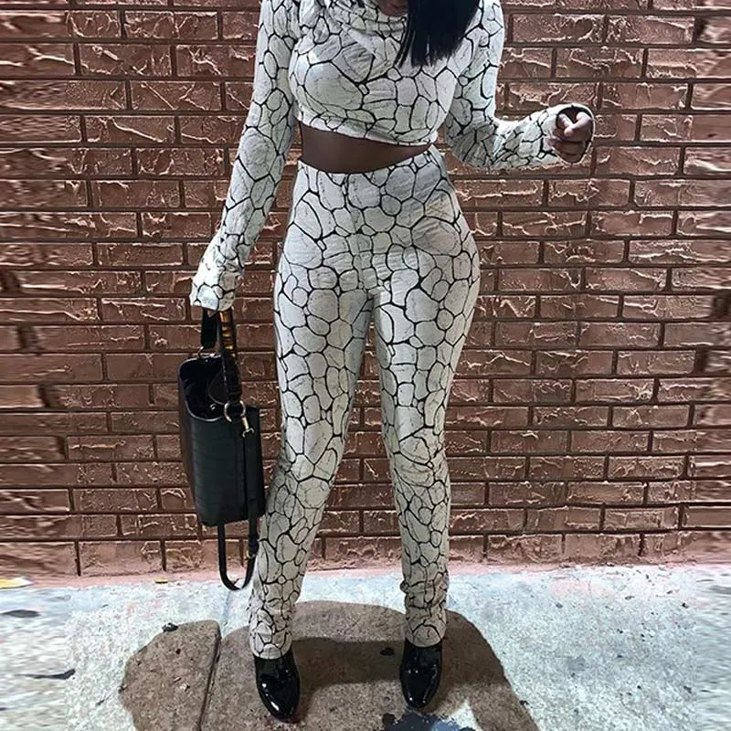 Printed Hoodies Long Sleeve Suit Set