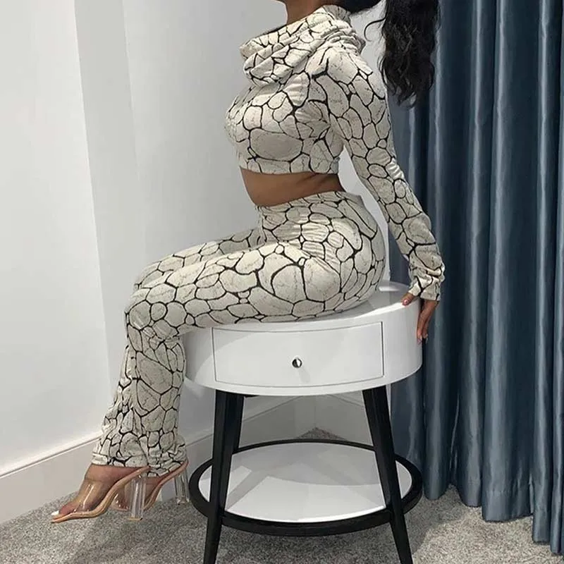Printed Hoodies Long Sleeve Suit Set