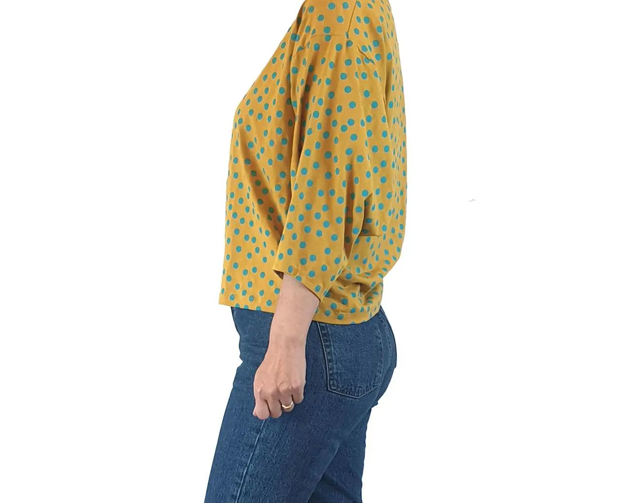 Publisher Textiles mustard polka dot print long sleeve size XS