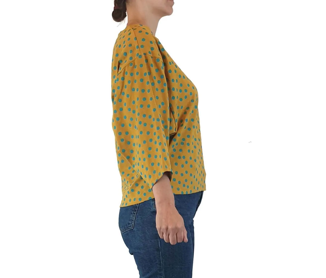 Publisher Textiles mustard polka dot print long sleeve size XS