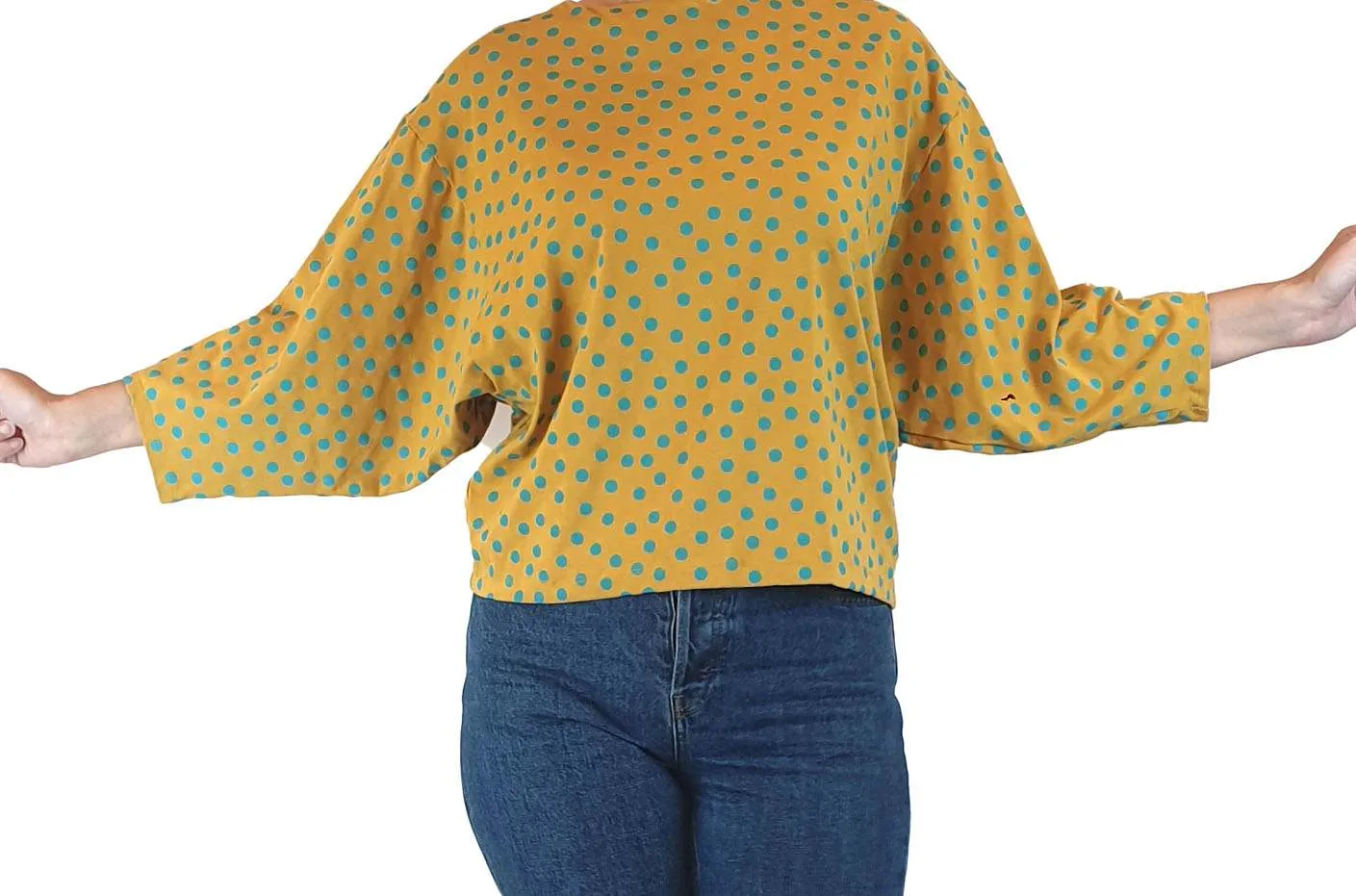 Publisher Textiles mustard polka dot print long sleeve size XS