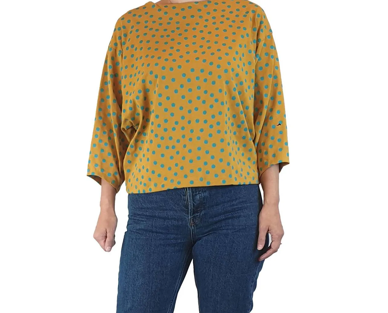 Publisher Textiles mustard polka dot print long sleeve size XS