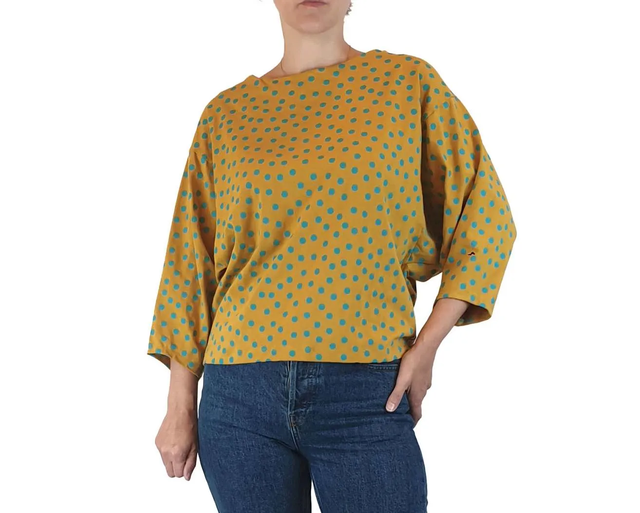 Publisher Textiles mustard polka dot print long sleeve size XS