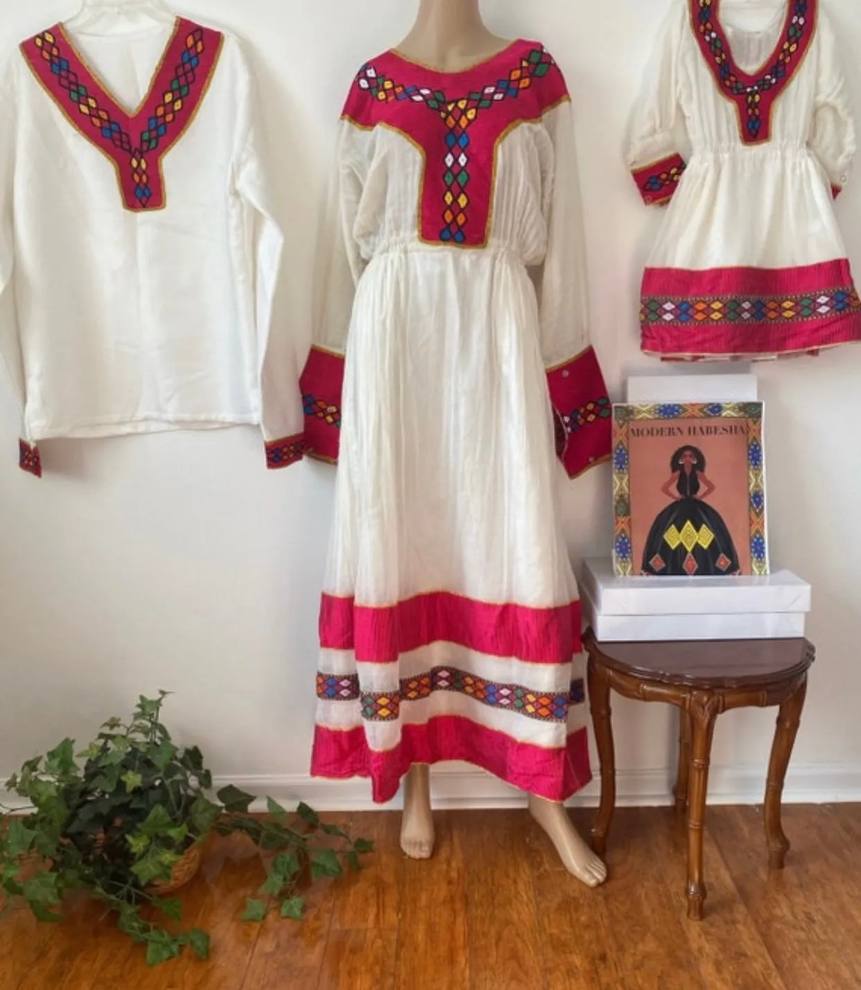 Red Ethiopian dress, Family Matching Set Zuria Habesha Kemis, Cultral Traditional Clothes