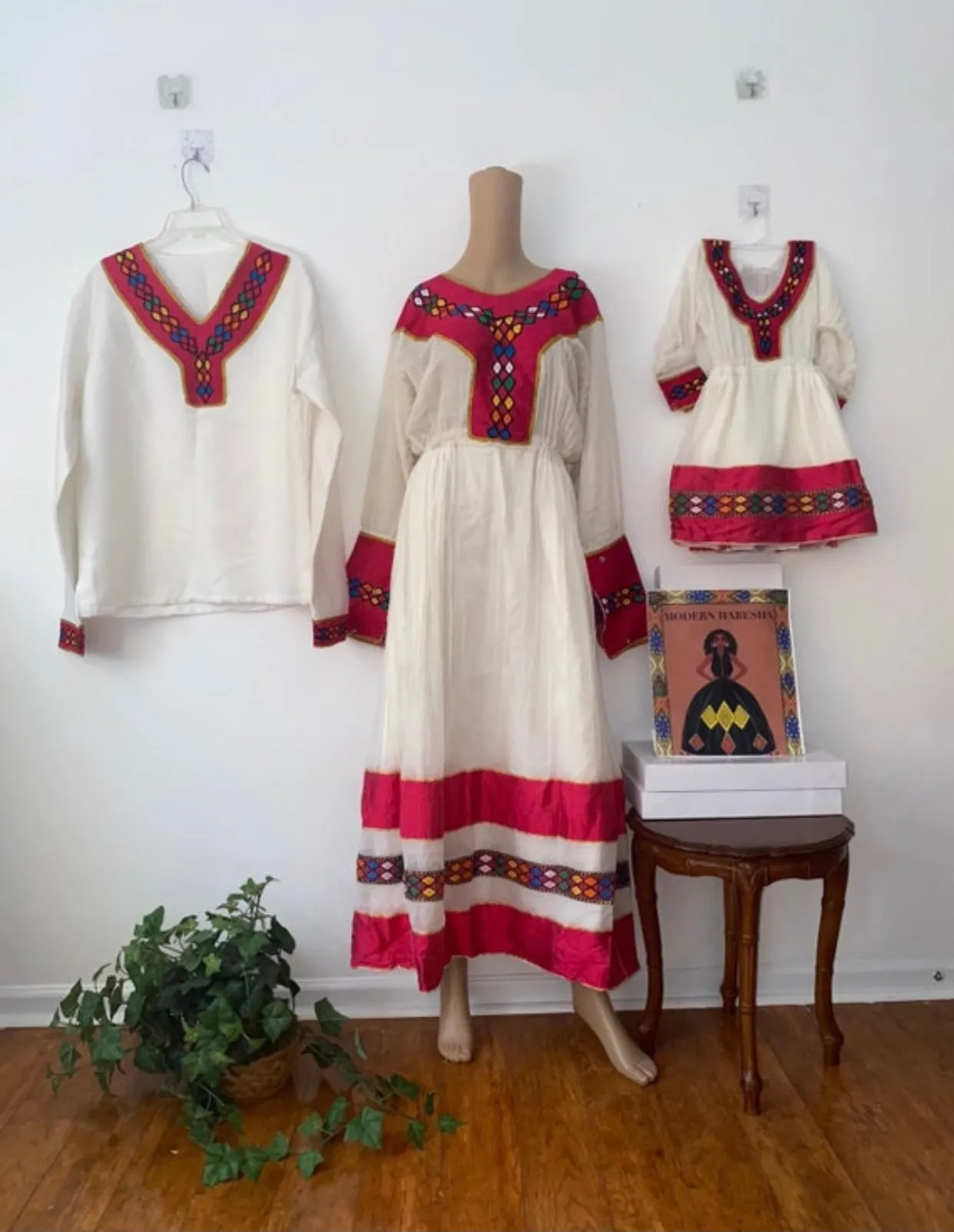 Red Ethiopian dress, Family Matching Set Zuria Habesha Kemis, Cultral Traditional Clothes