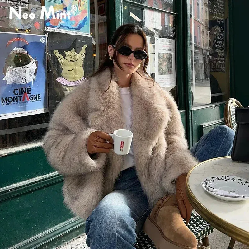 Reliable delivery Fluffy Chic Fur Female Gradient Women Fashion Luxury Winter Brand Fur  Street Coat Jacket Faux Girls Luxurious Outerwear Fox