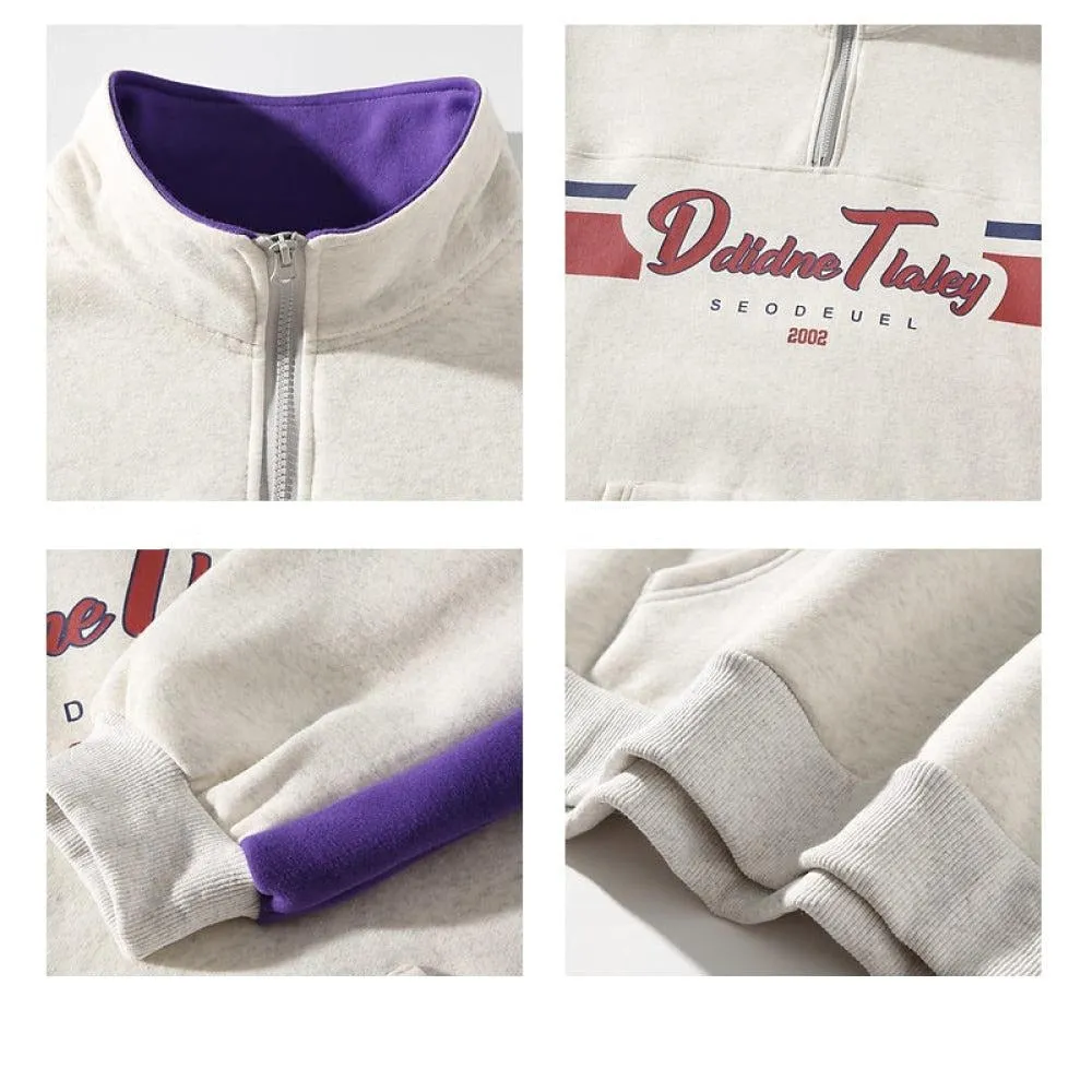 Retro Printed Stand-Up Collar Sweatshirts