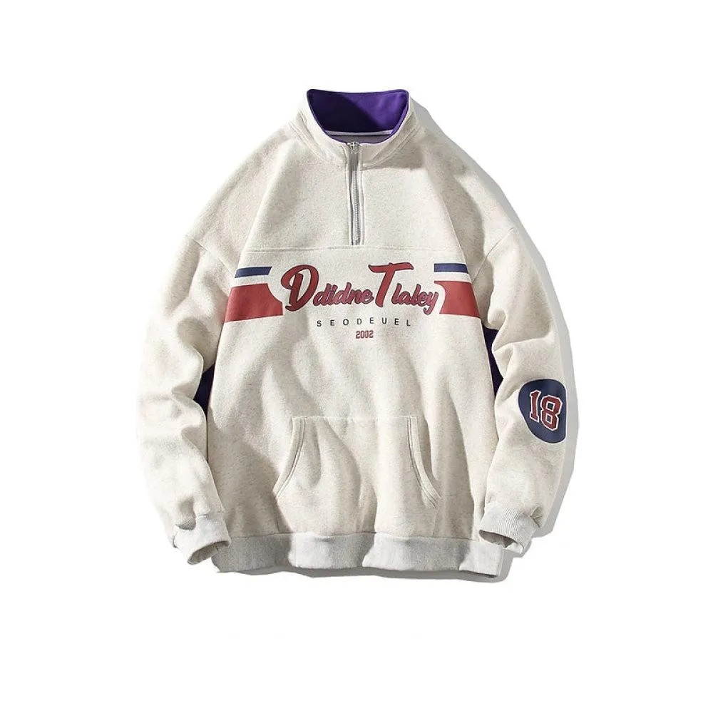 Retro Printed Stand-Up Collar Sweatshirts