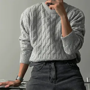 Round Neck Cable Knit Sweater