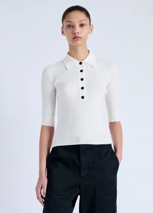 Sera Knit Polo in Micro Cable (Off White)