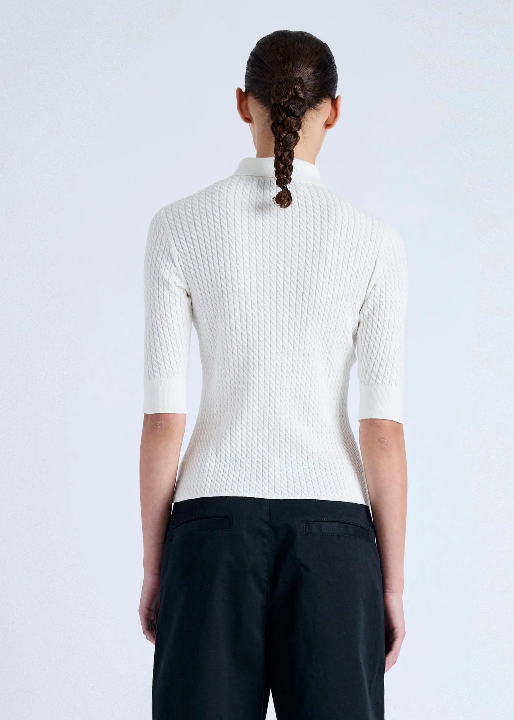 Sera Knit Polo in Micro Cable (Off White)