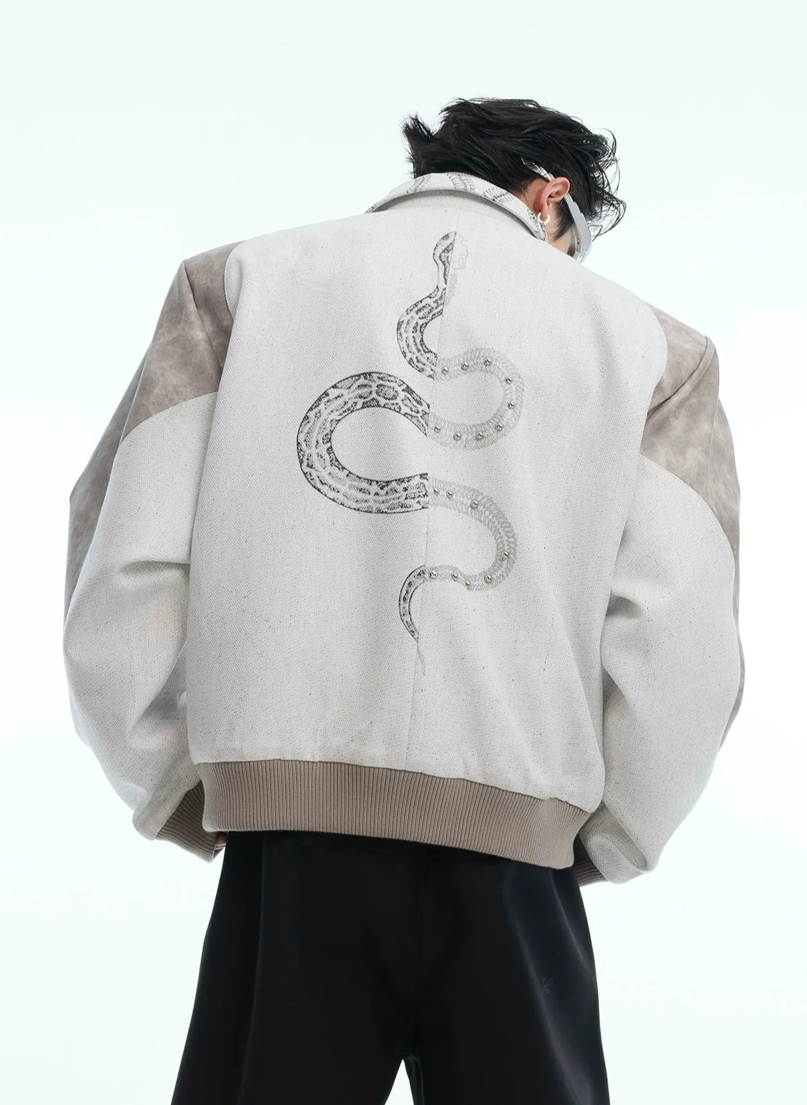 Snake Print Splicing Short Jacket
