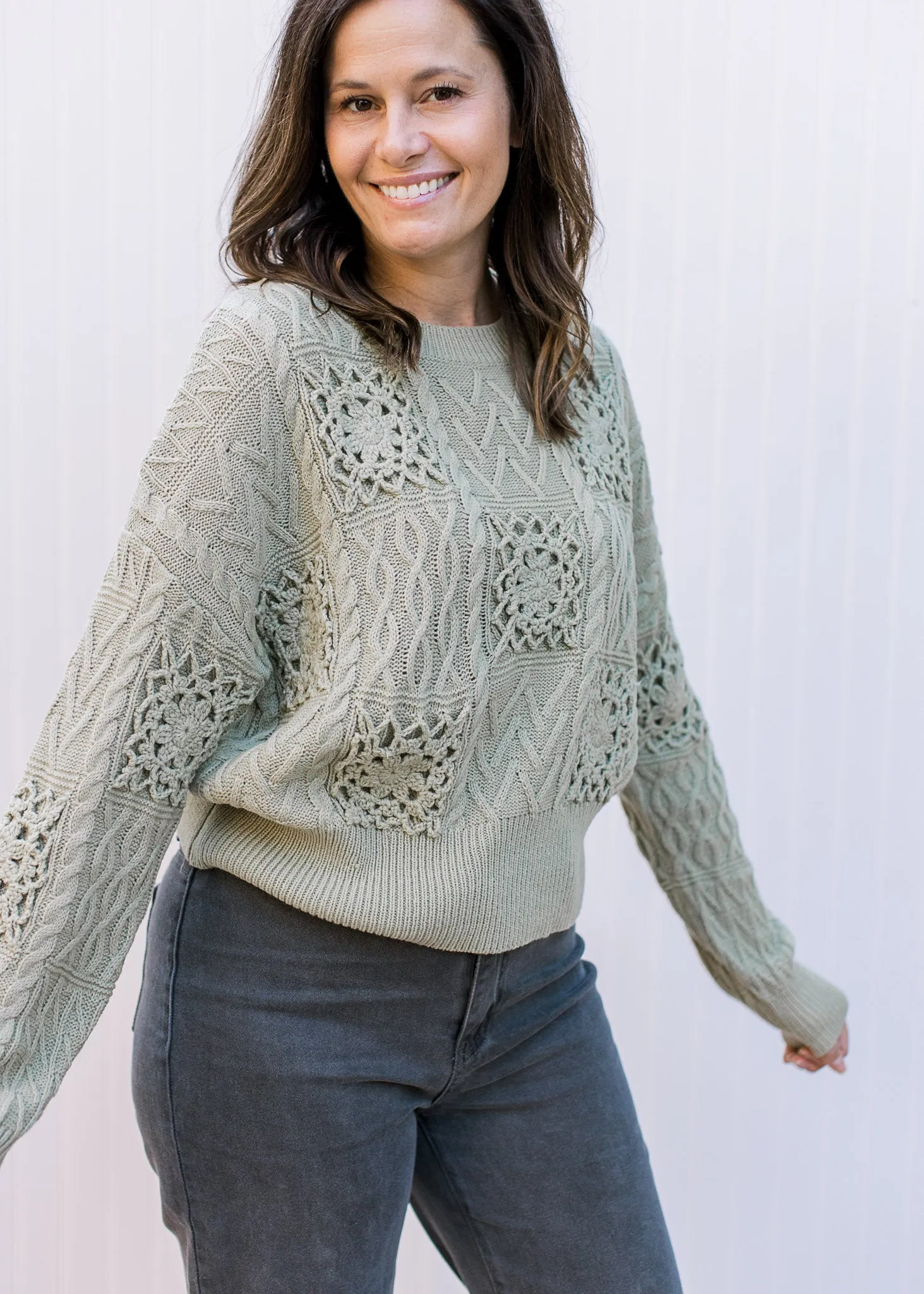 Soft Olive Open Weave Sweater