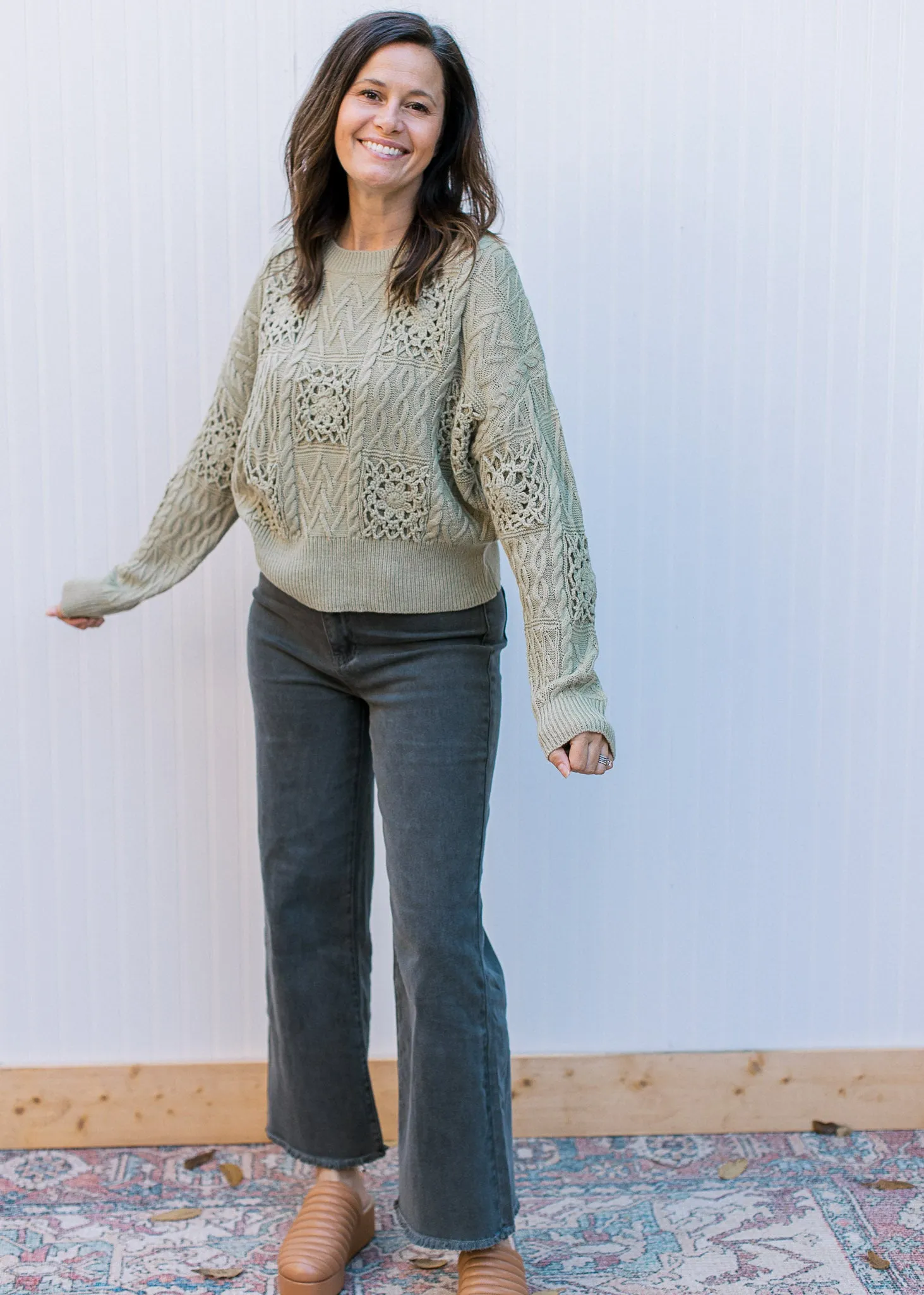 Soft Olive Open Weave Sweater