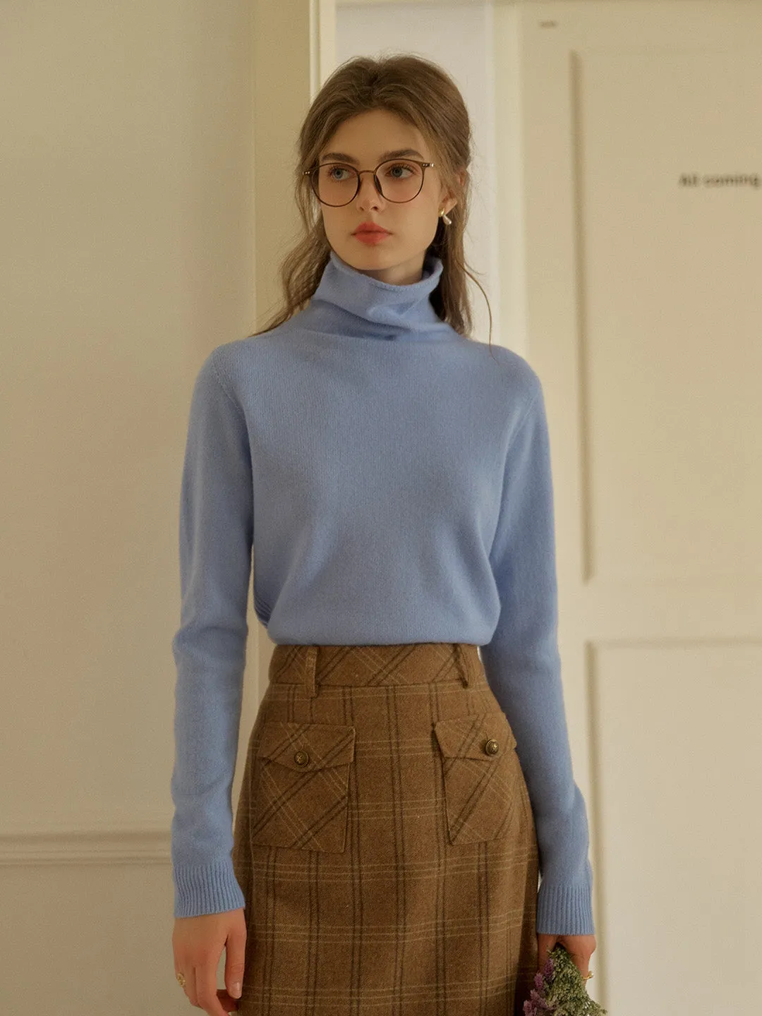 Solana Basic Versatile Turtleneck 100% Wool Sweater - Blue