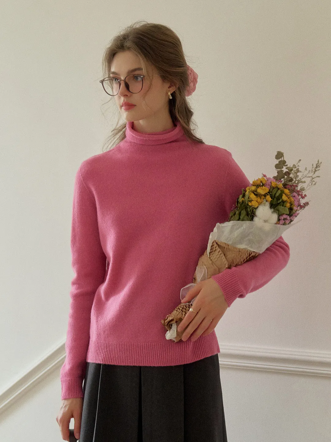 Solana Basic Versatile Turtleneck 100% Wool Sweater - Blue