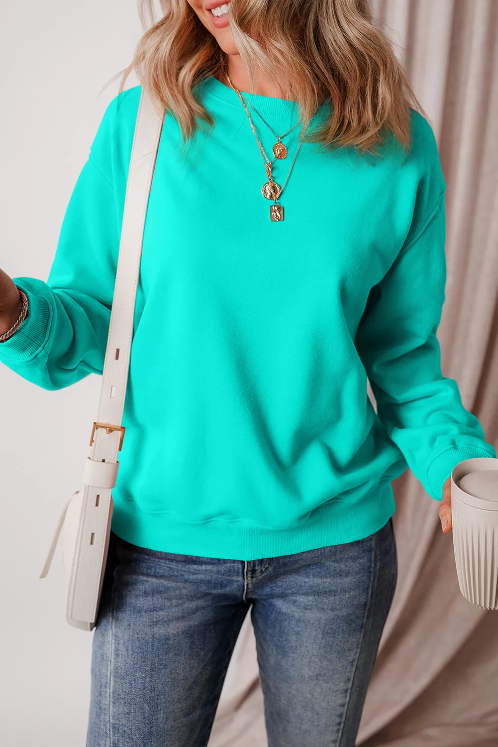 Solid Fleece Lined Terry Sweatshirt
