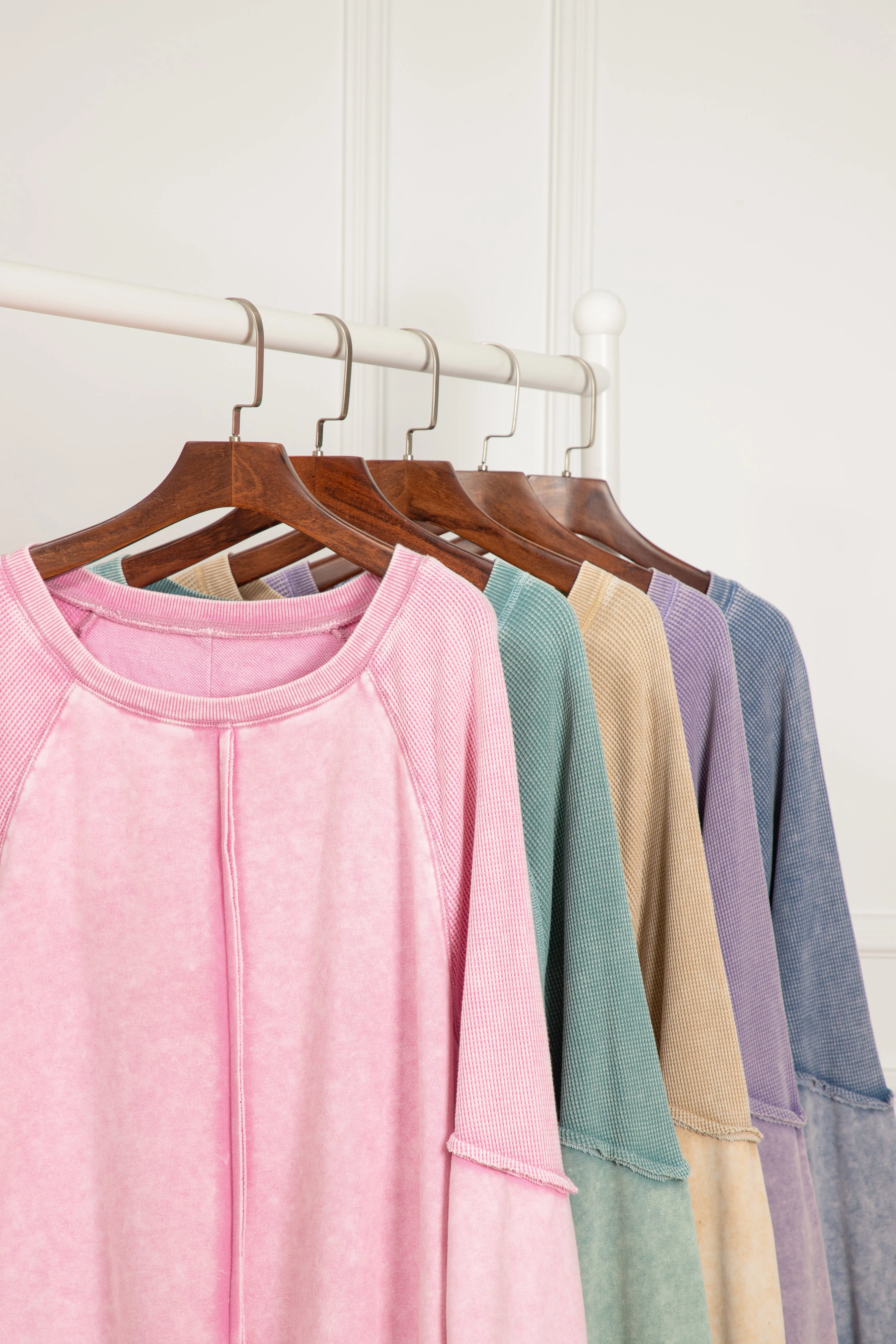 Solid Waffle Knit Raglan Sleeve Sweatshirt