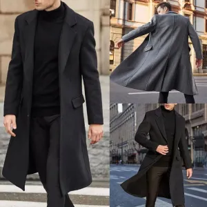 Spring autumn Winter Men Coats Woolen Solid Long Sleeve Jackets Fleece Men Overcoats Streetwear Fashion Long Trench Outerwear