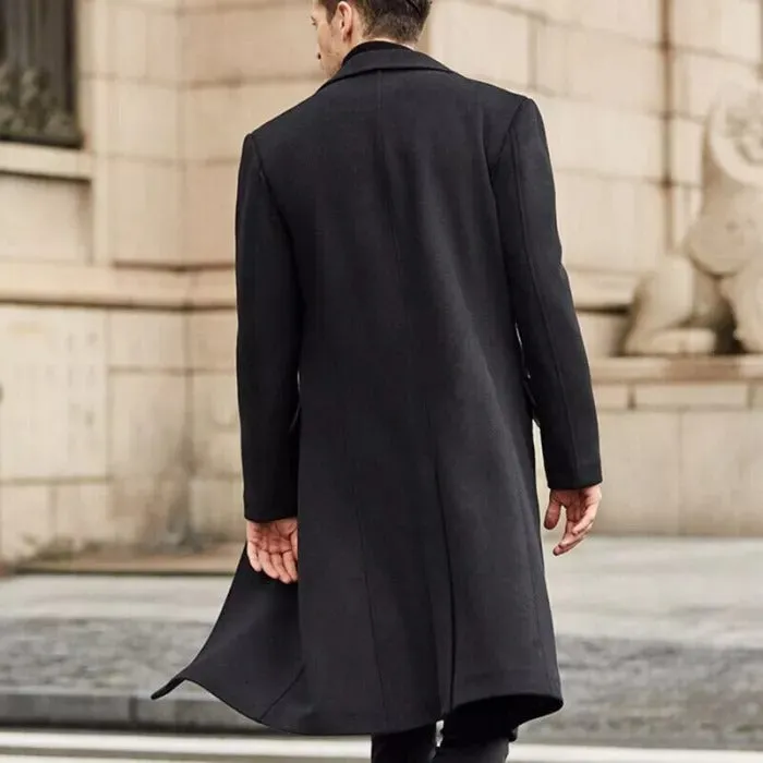 Spring autumn Winter Men Coats Woolen Solid Long Sleeve Jackets Fleece Men Overcoats Streetwear Fashion Long Trench Outerwear