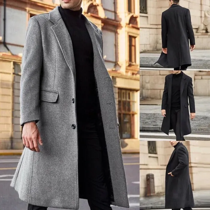 Spring autumn Winter Men Coats Woolen Solid Long Sleeve Jackets Fleece Men Overcoats Streetwear Fashion Long Trench Outerwear