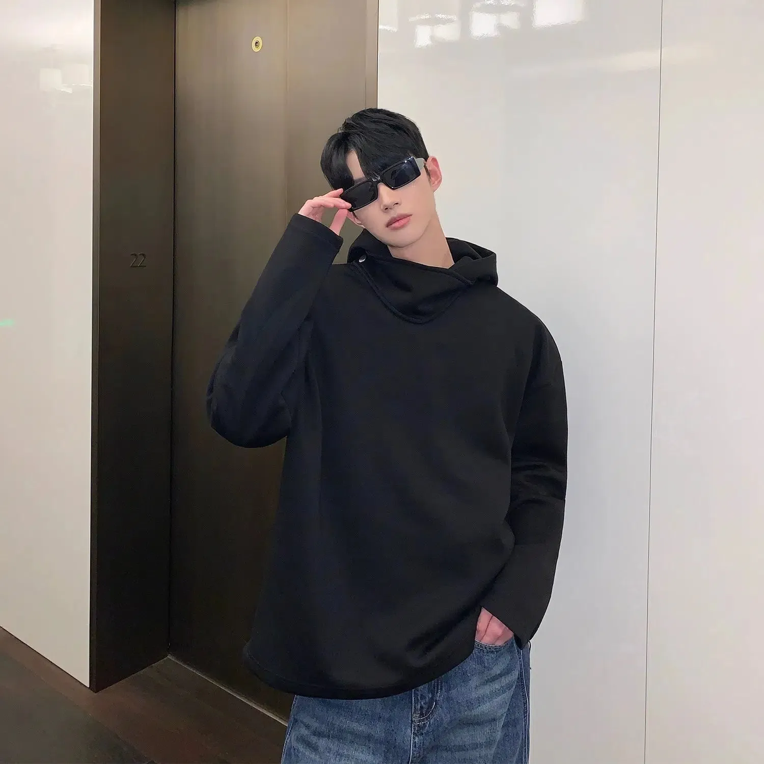 Stand-up Collar Hooded Sweatshirt